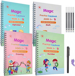 BACKET (4 Book+5 Refill) Magic Practice Copybook for Kids Reusable Number & Letter Tracing Books Drawing & Math Practice Books Print Handwriting Workbook for Beginners Preschoolers