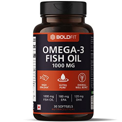 Boldfit Fish Oil Omega 3 Capsule 1000mg For Men And Women, Salmon Omega 3 Fish Oil Health Supplement (180 Mg Epa & 120 Mg Dha) For Immunity Support, Bone & Joint Support - (30 Capsules)