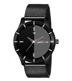 RUSTET Analogue Men's & Boy's Day and Date Watch (Black Dial Silver Metal Strap,FSTBLK) (Black)