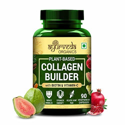 Ayurveda Organics Plant Based Collagen Builder for Hair & Skin with Biotin and Vitamin C | Supports Glowing Skin, Stronger Hair, Nails & Joints Collagen Supplements for Women & Men - 90 Veg Capsules