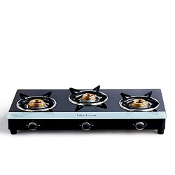 Lifelong LLGS311 Glass Top 3 Burner Gas Stove (Black and White) ISI Certified (3 Burner)