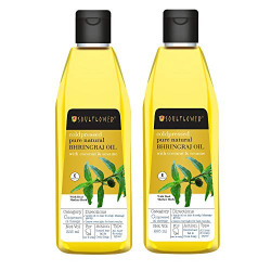 Soulflower Bhringraj Hair Oil for Cooling Scalp, Control Hair Fall, Hair Follicles - 100% Pure, Organic, Herbal, Natural Cold pressed Oil - Pack of 2