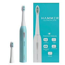 Hammer Ultra Flow Electric Toothbrush and 3 Replaceable Brush Heads for Men and Women, 6 Brushing Modes, Rechargeable Battery, Waterproof, Super-Soft Bristles, Electric Toothbrush (Blue)