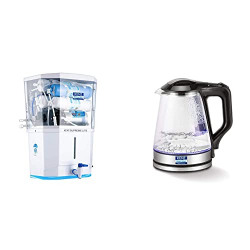 KENT Supreme Lite 2020 (11110), Wall Mountable, RO + UF + TDS Control, 8 L Tank, White, 20 LPH Water Purifier & Kent 16023 1500-Watt Electric Kettle (Transparent)
