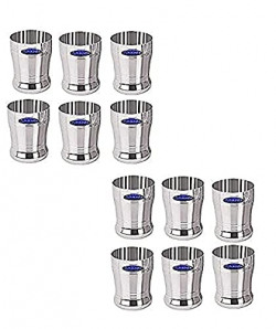 Sharda Metals Set of 12 Stainless Steel Water Juice Glasses Set Dinning Table Accessories