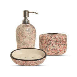 Kaolinite Ceramic Bathroom Accessories Set for Utility and Bathroom Decor | Liquid Soap Dispenser, soap Tray, Toothbrush Holder Hand Crafted Light Pink