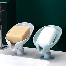 Bitnex 2Pcs Leaf-Shape Self Draining Soap Dish Holder, Bathroom Shower Soap Holder Dish Storage Plate Tray For Bathroom, Kitchen, Bathtub, Wash Basins- Plastic