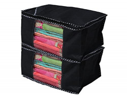 Kuber Industries Non-Woven Saree Cover|Zipper Closer With Transparent Window|Size 43 X 35 X 22 Cm|Pack Of 2 (Black)