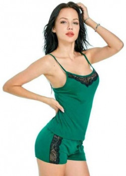 Bellevino GREEN SWIMSUIT WITH SHORTS Self Design Women Swimsuit