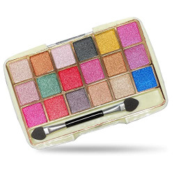 Makeup & More B&B 18 Color Glitter Eyeshadow, Contains Brush, Provides Shimmer And Shine, Finely Pressed And Highly Pigmented Colors, Create Best Eye Looks, 20g