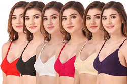 Magnet Women's Cotton Full Coverage Non-Padded Underwire Everyday Bra (Multicolour, 30) - Combo Pack of 6
