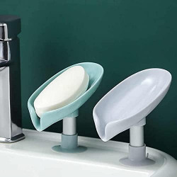 2 Pcs Soap Holder Leaf-Shape Self Draining Soap Dish Holder, Not Punched Easy Clean Bar Soap Holder, with Suction Cup Soap Dish Suitable for Shower, Bathroom, Kitchen Sink (Multicolor)
