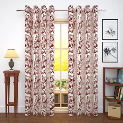 Story@Home Semi Blackout Plain Compass Curtains Floral Pattern 2 Piece Door Curtain 7 feet for Bedroom, Living Room - (Wine Red Color)