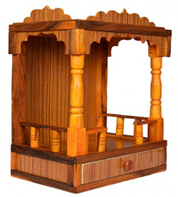 Quantech Handpainted Wooden Home Temple/Home mandir/god Stand for Home/Pooja Stand/Home mandap/mandapam/Pooja mandir Without Doors (Hight 52 X 42X 26CM)