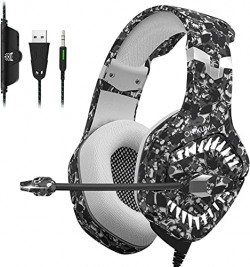 K1B PRO Stereo Gaming Headset with Mic, Controls and LED Light for PC, PS4, Xbox and Mobiles (Camo Grey)