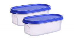 MEELANA Modular Oval No.1 Plastic Airtight Containers for Kitchen Storage jar set for kitchen Food Storage (525 ML Blue-set of 2)