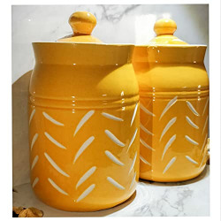 SHIVOW Ceramic Storage Jars 500 Grams Each, Set of 2 Jars for Dining Table, Salt Containers, Sugar Storage (Musterd jar)