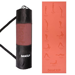 beatXP Red Color Surya Namaskar Asan Mat With Free Bag (6mm) Non Slip Extra Thick, yoga mat For Home & Gym Fitness Workouts Ideal For Men and Women
