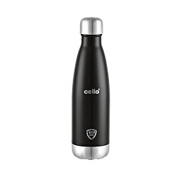 Cello Duro Tuff Steel Series- Swift Double Walled Stainless Steel Water Bottle with Durable DTP Coating, 500ml, Black