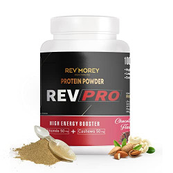 REVMOREYs REV PRO Chocolate Flavour Protein Powder, Everyday Nutritional Energy Booster; 100% Pure & Natural, Contains Cashews & Almonds, Gluten Free & Vegan (Chocolate, Pack of 1 (400g))