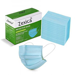 Zexica Melt-Blown Fabric Disposable 3 Ply Layer Protective Surgical Face Mask (Blue, Without Valve, Pack of 50)