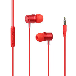 Promate Noise Isolating Earphone, Universal in-Ear Earphones with Mic Wired Headset Magnetic Stereo Headset, Volume Control, 3.5mm (Red)