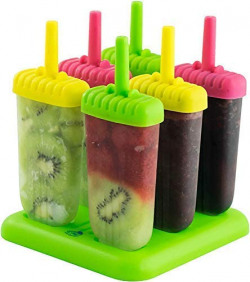 Fariox Plastic Reusable Popsicle Molds Ice Pop Makers Ice Pop Molds Kulfi Maker Mould, Candy Maker Plastic Popsicle Mold, Kids Ice Cream Tray Holder (Set of 6)