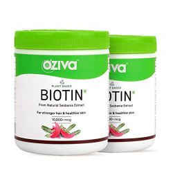 OZiva Plant Based Biotin for hair growth 10000mcg+ with Amla for Men & Women, Better Hair Growth, Hairfall Control & Healthier Skin, Certified Clean & Vegan, pack of 2