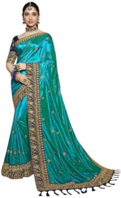 vasundhra fashion Embroidered Bollywood Cotton Silk Saree(Light Blue)