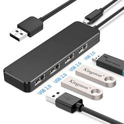 BONACE USB 2.0/3.0 Hub,4-Port USB 3.0 Hub for PC Ultra-Slim USB Hub,Extra Slim Multiport Expander for Desktop PC, PS4, Laptop, Surface Pro, iMac, Flash Drive, Mobile HDD (USB A 2.0 4 Port)