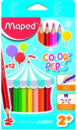 Maped Color'Peps - Jumbo Size Color Pencil 12 Shades Triangular Shaped Color Pencils(Set of 1, Multicolor)