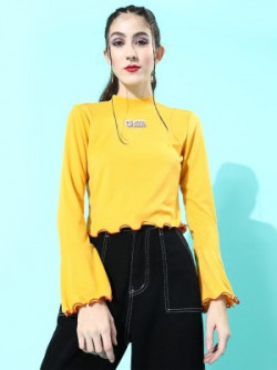 Dressberry Casual Solid Women Yellow Top