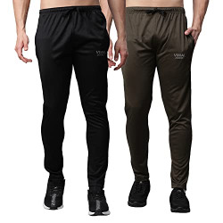 VIMAL JONNEY Dryfit Solid Lycra Multicolor Trackpants for Men (Pack of 2)-Dryfit_D10_BLK_OLV_02-S
