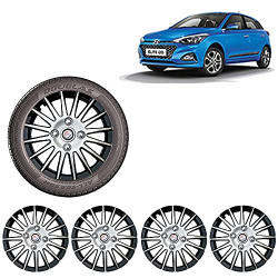 Auto Pearl - Premium 14  inch | Set of 4 Pcs | Press Type Hubcap Wheel Cover Replacements for OEM Steel Wheels ABS with Retention Ring | - Compatible with- i20 | Color:- Silver Black