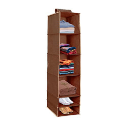 Wonder Cub Hanging Closet Organizer, 6-Shelf Hanging Clothes Storage Box Collapsible Accessory Shelves Hanging Closet Cubby for Regular Garments, Shoes Storage Organizer, Easy Mount, Brown