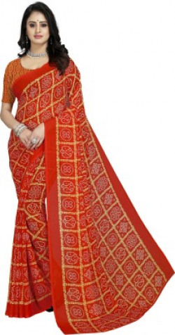 Anand Sarees Paisley Bandhani Georgette Saree(Orange)