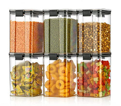 HAPPI Multipurpose Unbreakable Plastic Transparent Storage Containers for Kitchen Airtight Masala Box Dabba Spice,Cereal,Dry Fruits,Spice Box 1200 ML N lock Tiktok(Multicolor- Set of 6 Pcs)