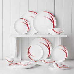 Larah by Borosil Pack of 19 Opalware Moon - Red Stella Dinner Set(Microwave Safe)