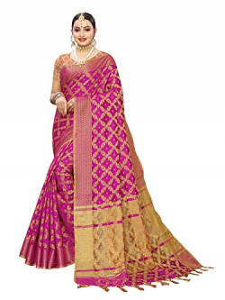 SIRIL Women's Silk Blend Woven Design Kanjeevaram Saree with Blouse (1415S151; Pink; Banarasi)