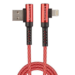 LIRAMARK 2.4A Fast Charging Cable 1 Meter Long Data Cable with L Type (90 Degree) Compatible with Apple iPhone, iPad, iPod - Red