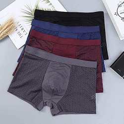 SWAMEY Male Panties Modal Men's Underwear Boxers Breathable Man Ice Silk Sexy U Convex Boxer Solid Underpants Comfortable Mesh Shorts 2XL(75CM)(Pack of 1)