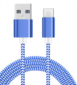 AMZER High Speed USB Type C Data Sync Charging Braid Cable (3 Feet/ 1 Meter) - Blue