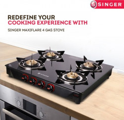 Singer Maxiflare 4 GS Glass Manual Gas Stove(4 Burners)