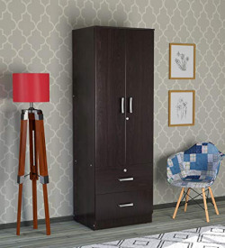Pepperfry Wardrobe | Mintwud | Ren | Color: Wenge Finish | Doors: 2 | Drawer: 2 | Bedroom Furniture | Wooden Wardrobe |
