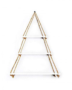 VAH 3 Tier White Wood Rope Hanging Shelf/Rack, Bohemian-Nordic Style, Perfect for Home & Office Decor and Like Wooden Shelf