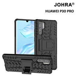 Johra Dual Layer Armor Kick Stand Shockproof Defender Hard Cover Case for Huawei P30 Pro - Black