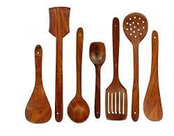 Hasnain Collection Wooden Serving and Cooking Spoons Set Kitchen Organizer Items Kitchen Accessories Items (Set of 7, Sheesham)