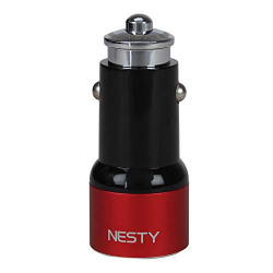 Nesty GRCC-501 Dual USB Car Charger with Data Cable for Apple (Black-Maroon)