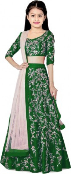 Kedar Fab Girls Lehenga Choli Western Wear Embroidered Lehenga, Choli and Dupatta Set(Green, Pack of 1)
