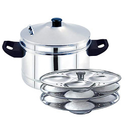 PANCA Stainless Steel 3 Plate Idli Cooker 12 idli Maker Idli Pot With Whistle Idli Steamer Induction & Gas Compatible Standard Idli Maker